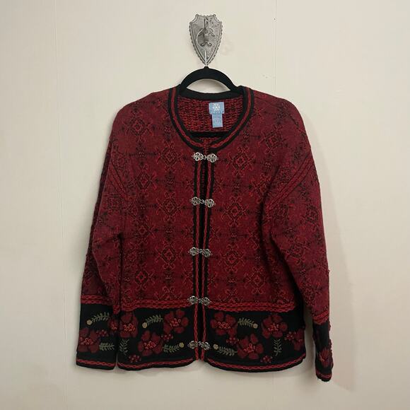 Vintage Sweaters - Vintage XL Frost long sleeve jacket embroidered floral cottagecore knit cardigan